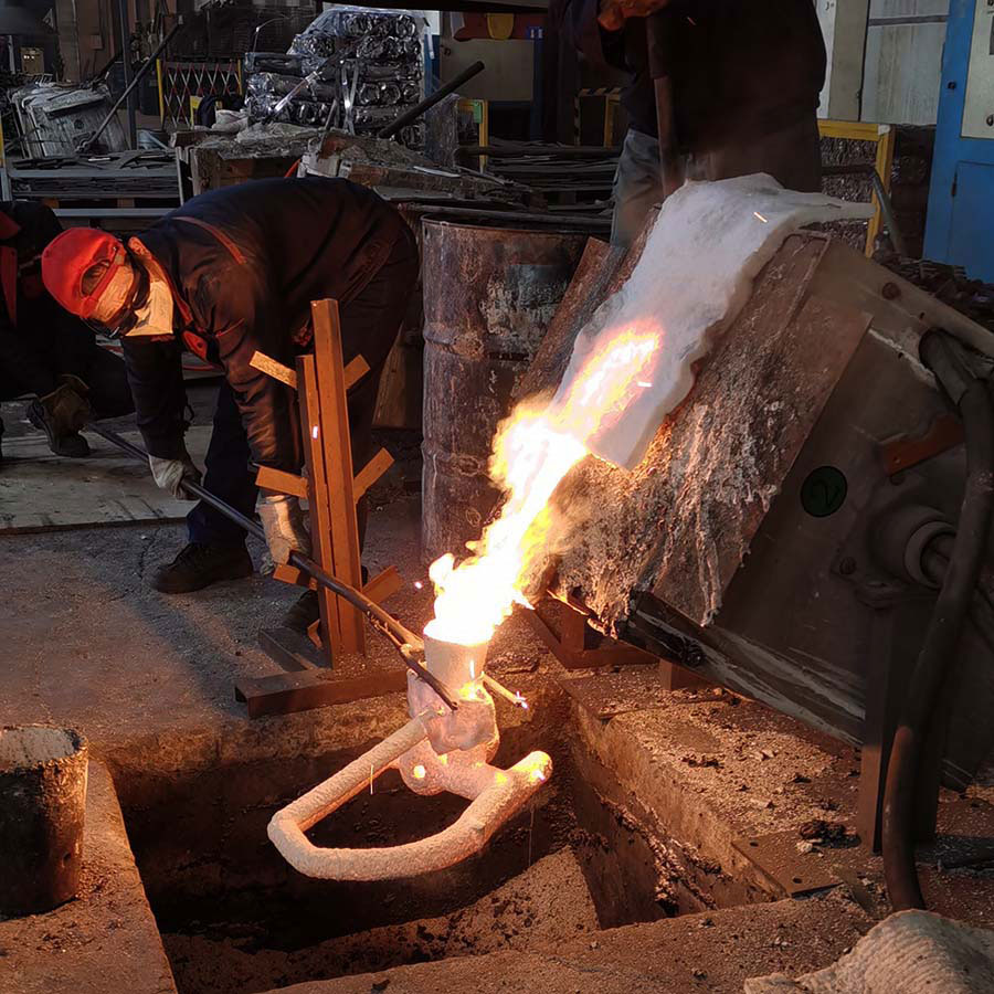 molten metal pouring at investment casting foundry